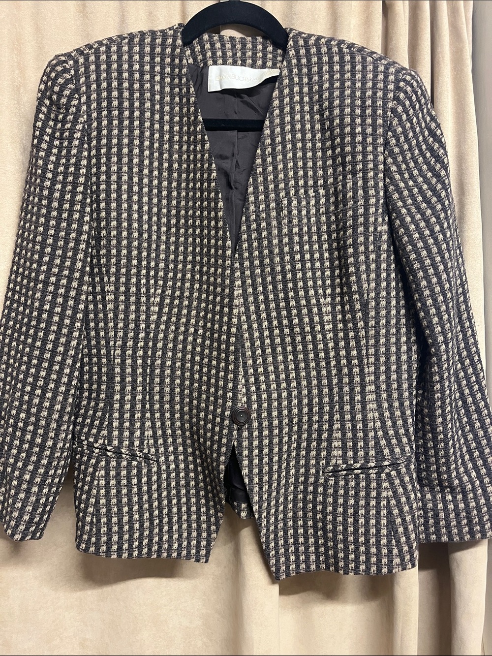 Dana Buchman Black and Cream Checked Tweed Jacket